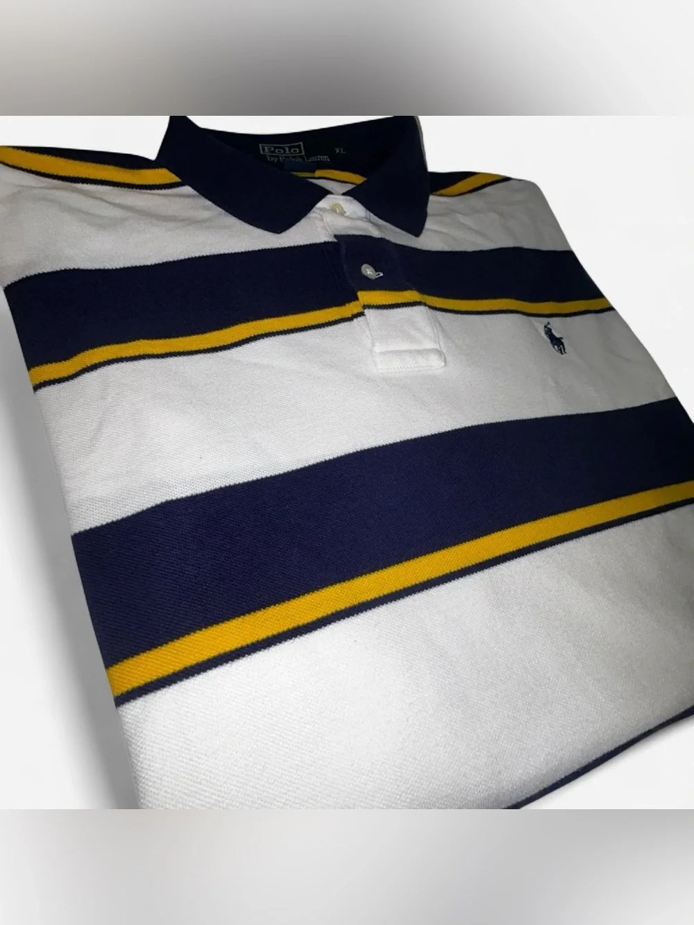 Polo by Ralph Lauren Navy, White & Yellow Striped Men’s Polo.